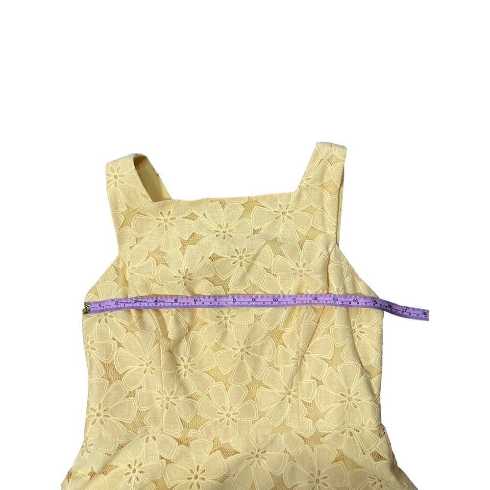 Maggy London Dress Womens Size 8P Yellow Floral Sheer Overlay Sleeveless Zip Up - Picture 7 of 11